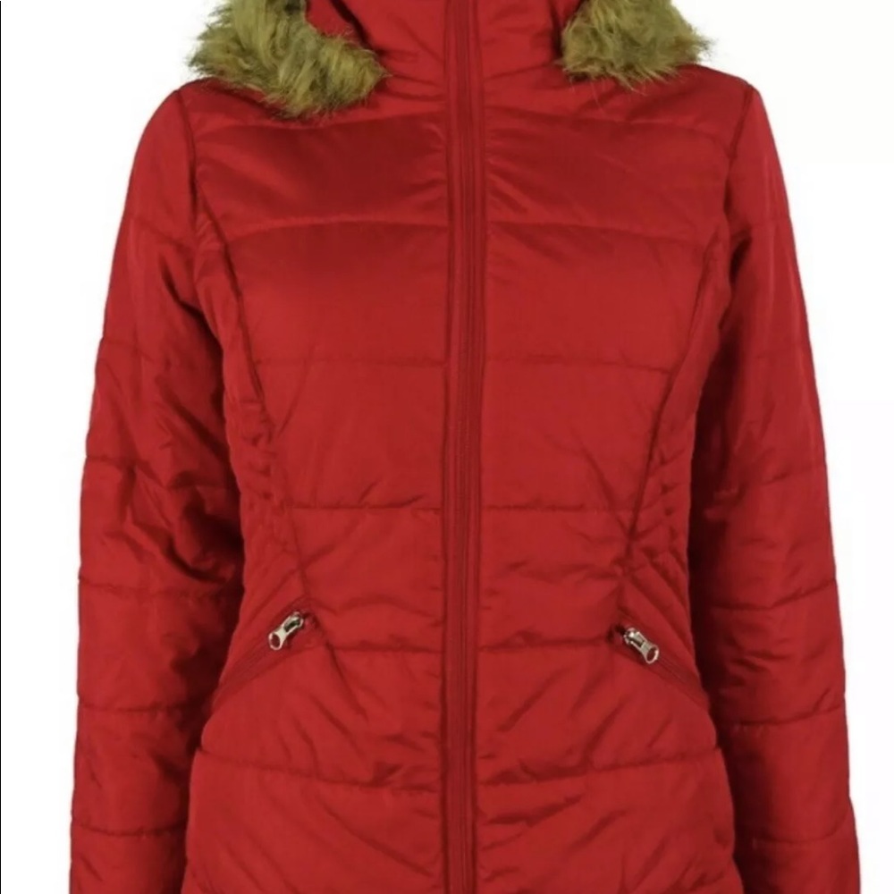 Krush Faux- Fur Trim Hooded Front Red Puffer coat Sz M